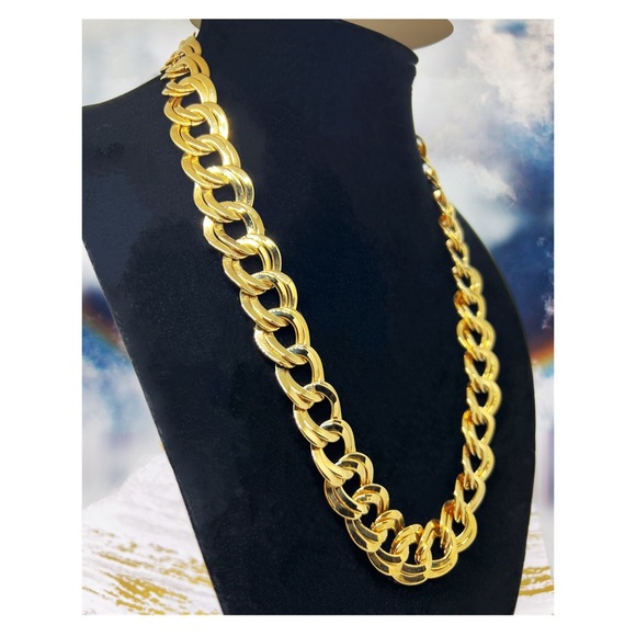 Gold Tone Mirror Finish Cuban Link Statement Necklace - Picture 5 of 5
